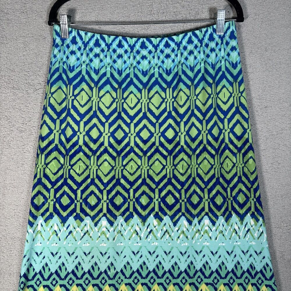 Chicos Women's Size 8 (1) Maxi Skirt Elastic Waist Blue Green Resort Cruise Wear - Picture 2 of 12